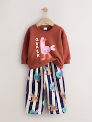 Pink/Ecru Duck Character Sweatshirt and Barrel Trousers Set 2 Pack (3mths-7yrs) - Image 9 of 12