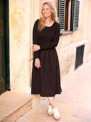Cotton Traders Brown Jersey and Woven Midi Dress - Image 1 of 4