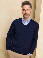 Cotton Traders Blue V-Neck Jumper - Image 1 of 4