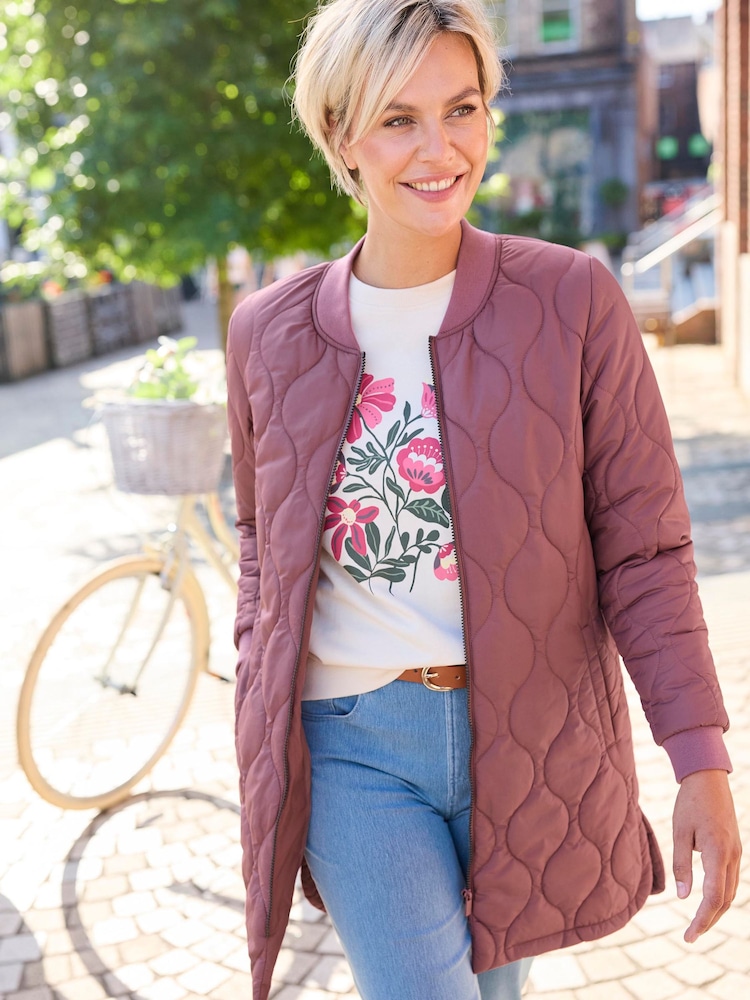 Cotton Traders Pink Longline Padded Jacket - Image 1 of 3 Cotton Traders Pink Longline Padded Jacket - Image 1 of 3