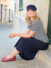 Cotton Traders Blue Collared Short Sleeve Stripe Jersey Top - Image 3 of 3