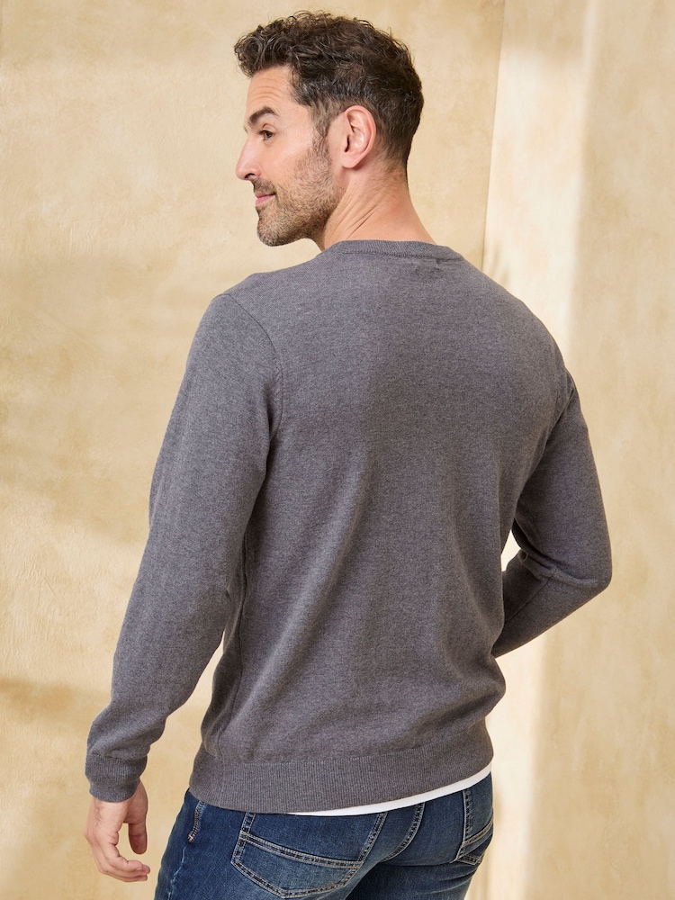 Cotton Traders Grey Luxury Merino Crew Neck Jumper - Image 2 of 4