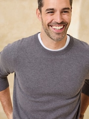 Cotton Traders Grey Luxury Merino Crew Neck Jumper - Image 4 of 4