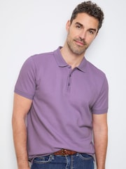 Cotton Traders Purple Short Sleeve Textured Rib Polo Shirt - Image 1 of 4