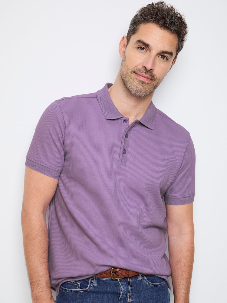 Cotton Traders Purple Short Sleeve Textured Rib Polo Shirt - Image 1 of 4