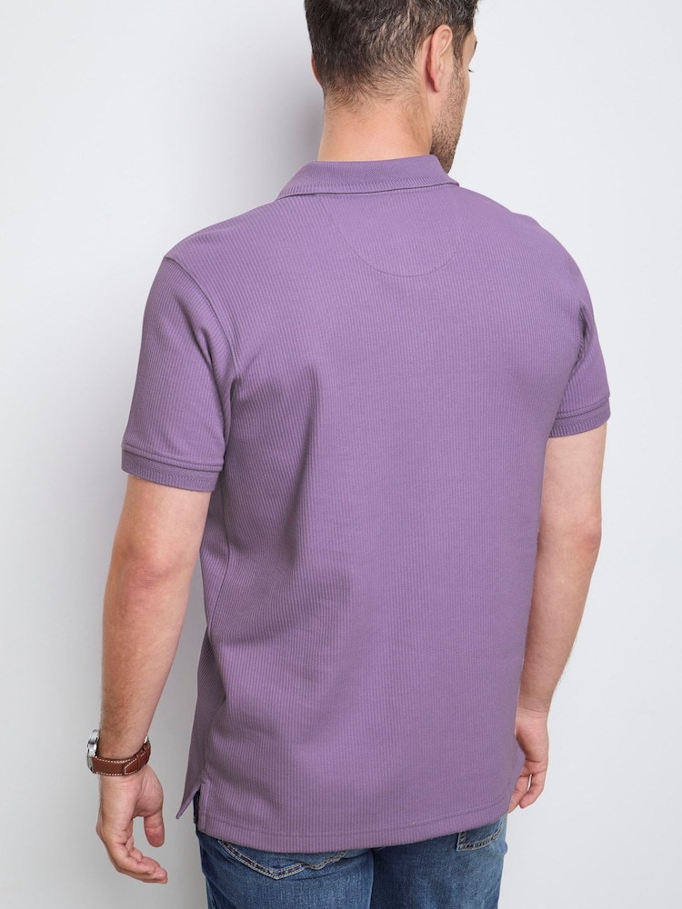 Cotton Traders Purple Short Sleeve Textured Rib Polo Shirt - Image 2 of 4