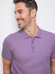 Cotton Traders Purple Short Sleeve Textured Rib Polo Shirt - Image 3 of 4