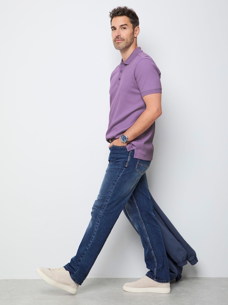 Cotton Traders Purple Short Sleeve Textured Rib Polo Shirt - Image 4 of 4