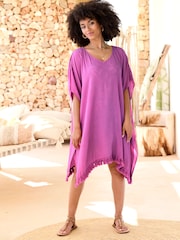 Cotton Traders Purple Crinkle Beach Dress - Image 1 of 3