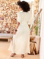Cotton Traders Cream Crinkle Maxi Beach Dress - Image 2 of 4