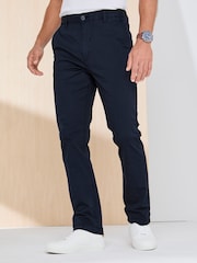 Cotton Traders Blue Signature Flat Front Stretch Chino Trousers - Image 1 of 4