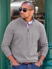 Cotton Traders Grey Half Zip Brushed Sweat Top - Image 1 of 4