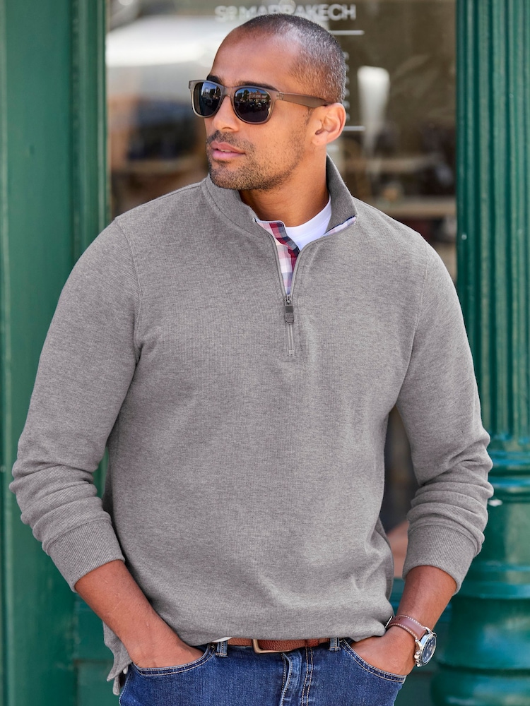 Cotton Traders Grey Half Zip Brushed Sweat Top - Image 1 of 4