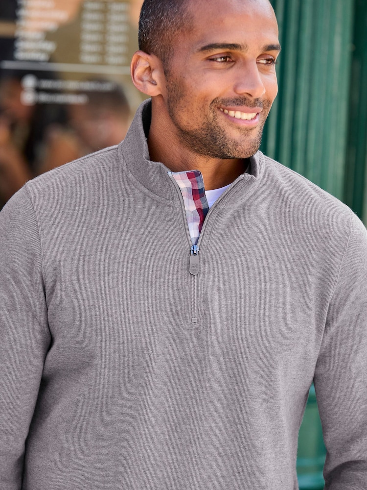Cotton Traders Grey Half Zip Brushed Sweat Top - Image 4 of 4