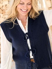 Cotton Traders Blue Tie Front Knitted Waistcoat - Image 3 of 4