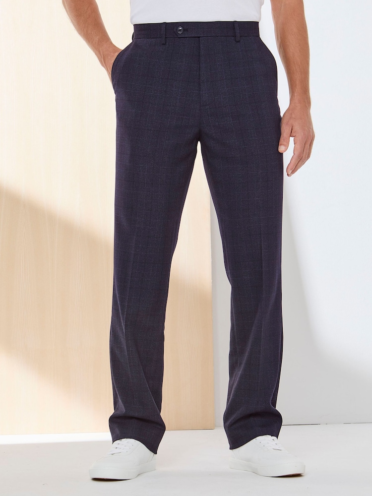 Cotton Traders Blue Signature Smart Twill Check Stretch Trousers - Image 1 of 3