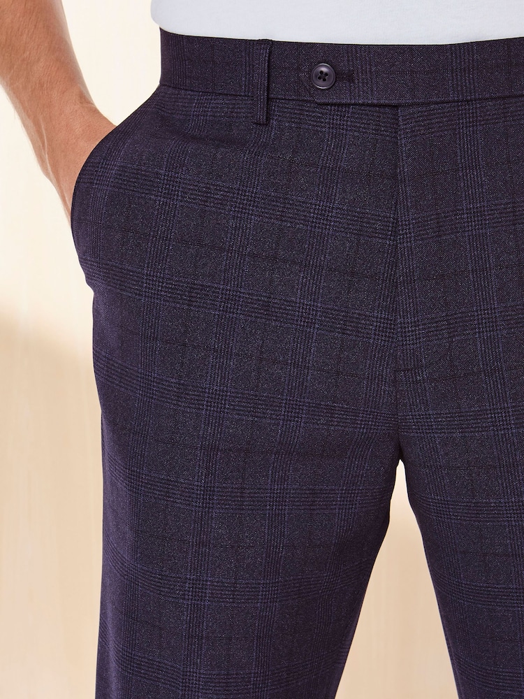 Cotton Traders Blue Signature Smart Twill Check Stretch Trousers - Image 3 of 3