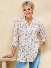 Cotton Traders Cream Printed Crinkle Tunic - Image 1 of 3
