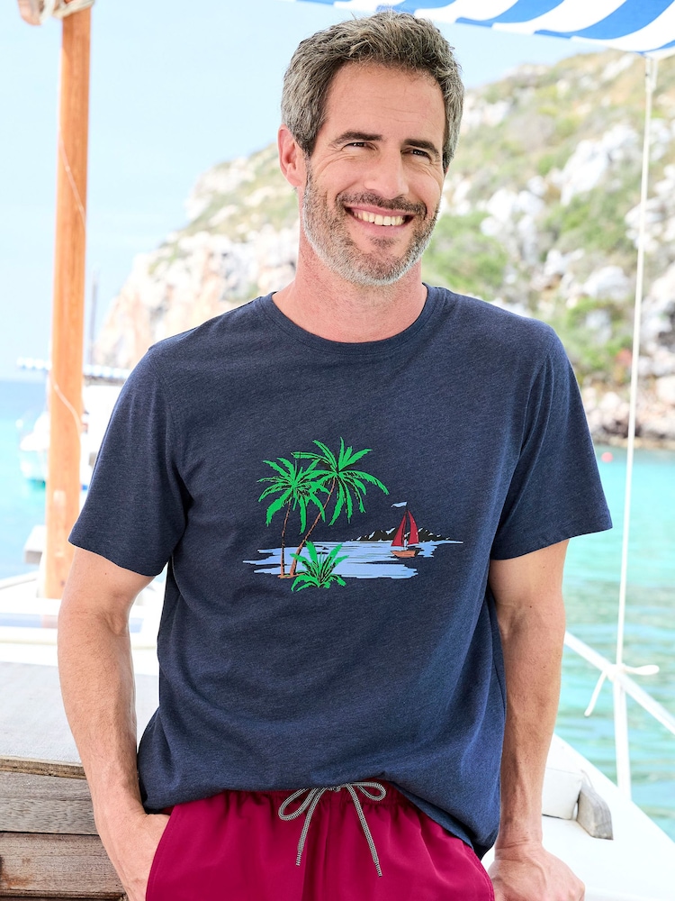 Cotton Traders Blue Printed T-Shirt - Image 1 of 4