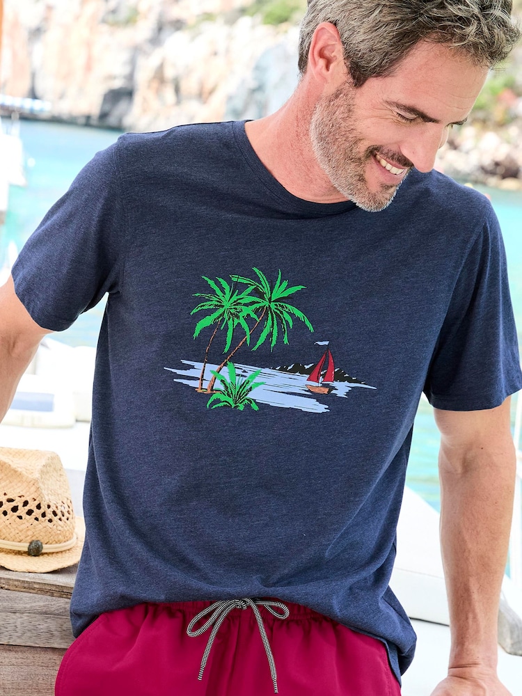 Cotton Traders Blue Printed T-Shirt - Image 4 of 4