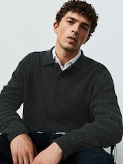 Charcoal Grey Cosy Knit Polo Shirt with Wool - Image 1 of 5