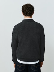 Charcoal Grey Cosy Knit Polo Shirt with Wool - Image 2 of 5