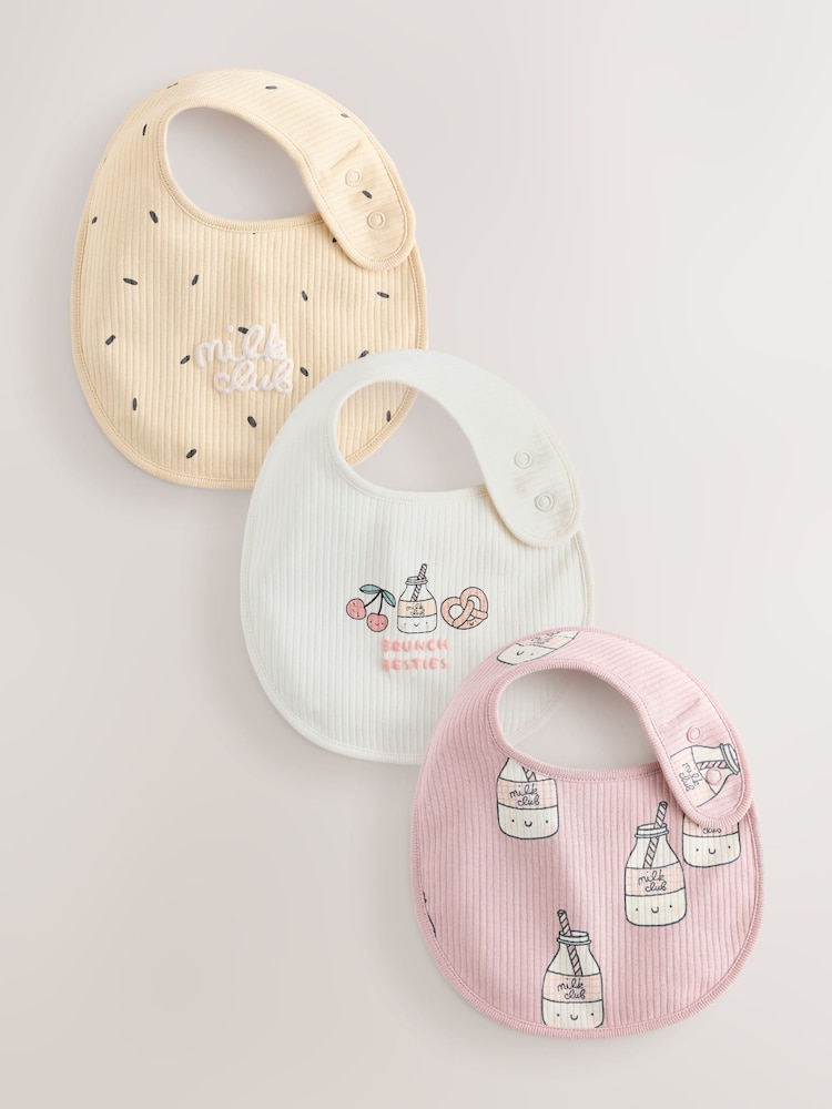Pink/Cream Brunch Baby Bibs 3 Pack - Image 1 of 6 Pink/Cream Brunch Baby Bibs 3 Pack - Image 1 of 6