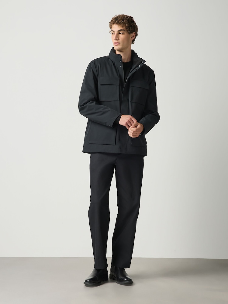 Black Showerproof Four Pocket Hooded Coat - Image 2 of 6 Black Showerproof Four Pocket Hooded Coat - Image 2 of 6