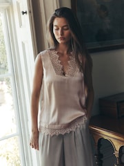 Laura Ashley Champagne Gold Lace Trim V-Neck Cami Top - Image 2 of 8