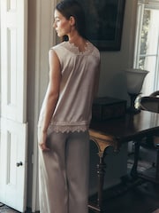 Laura Ashley Champagne Gold Lace Trim V-Neck Cami Top - Image 3 of 8