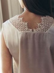 Laura Ashley Champagne Gold Lace Trim V-Neck Cami Top - Image 5 of 8