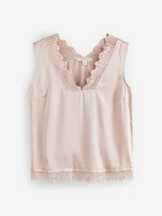 Laura Ashley Champagne Gold Lace Trim V-Neck Cami Top - Image 6 of 8