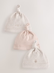 Neutral Bunny Tie Top Baby Hats 3 Pack (0-12mths) - Image 1 of 6