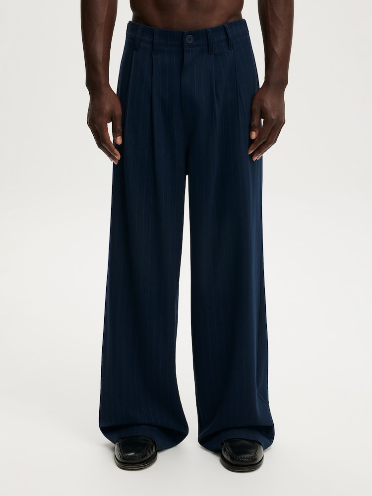 Cotton On Blue Super Baggy Pleated Trousers - Image 1 of 5