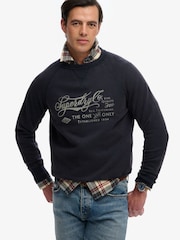 Superdry Blue The Merchant Store Vintage Print Sweatshirt - Image 1 of 7