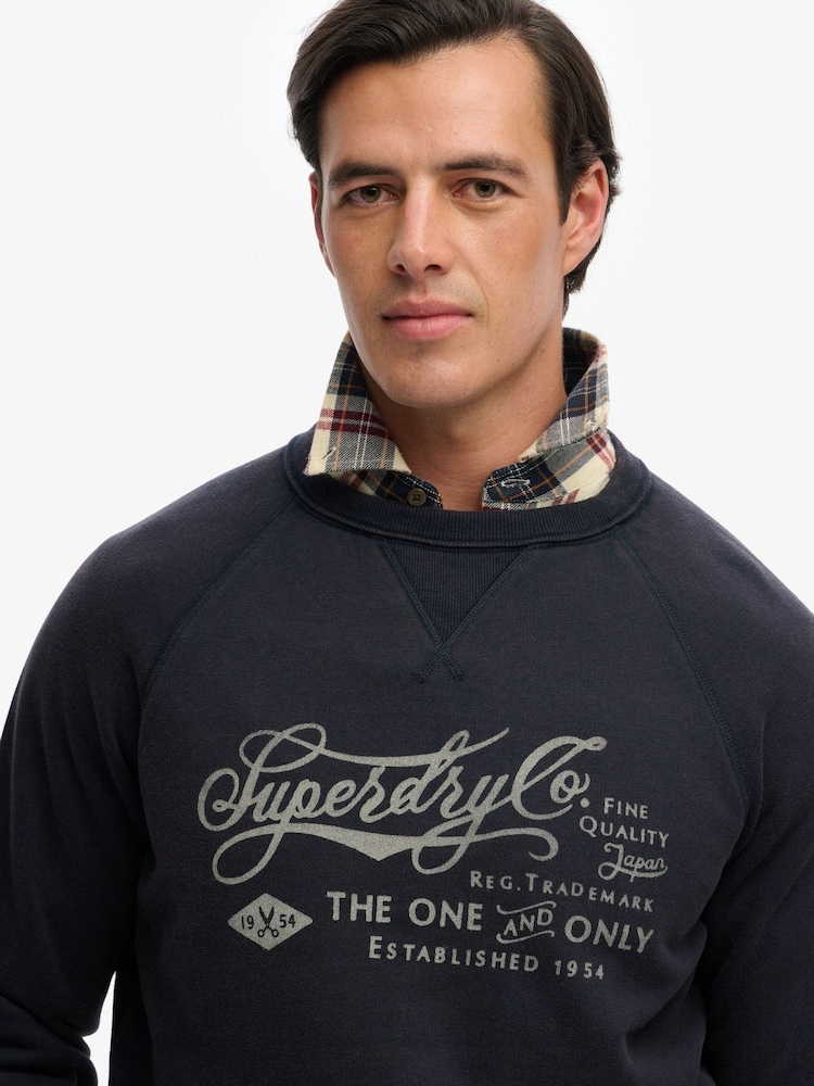 Superdry Blue The Merchant Store Vintage Print Sweatshirt - Image 2 of 7 Superdry Blue The Merchant Store Vintage Print Sweatshirt - Image 2 of 7