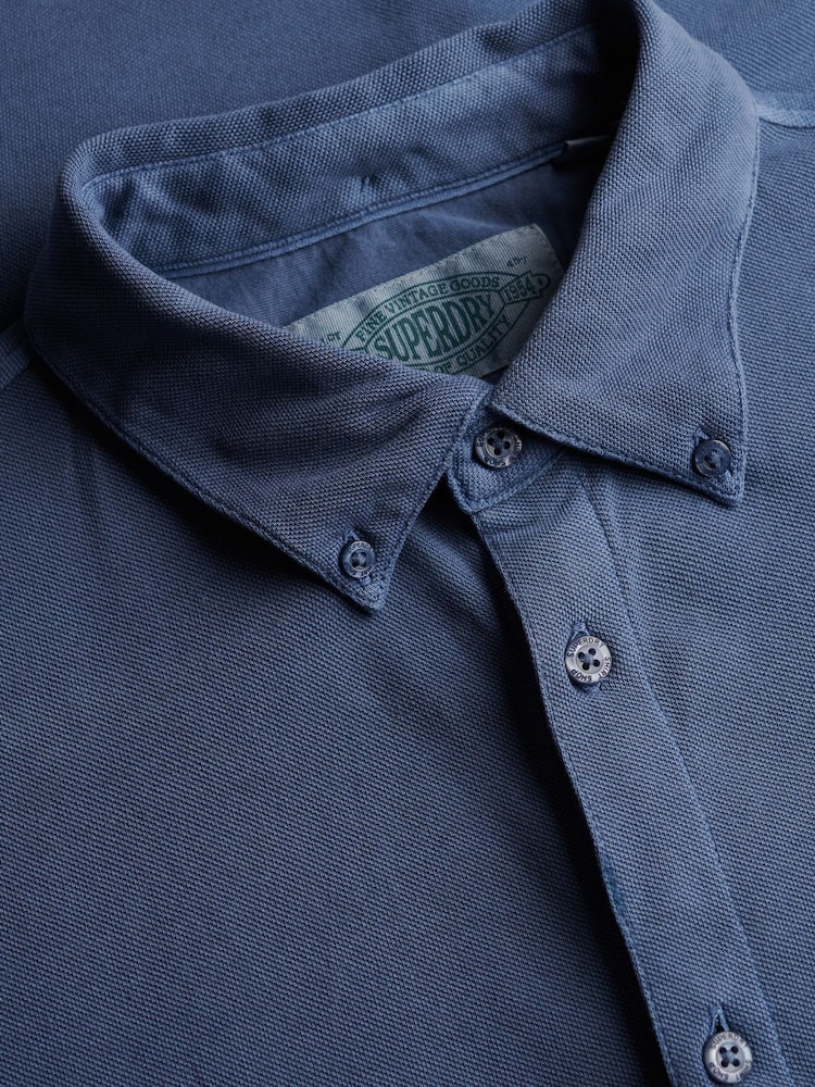 Superdry Blue Vintage Destroy Pique Long Sleeve Shirt - Image 7 of 7