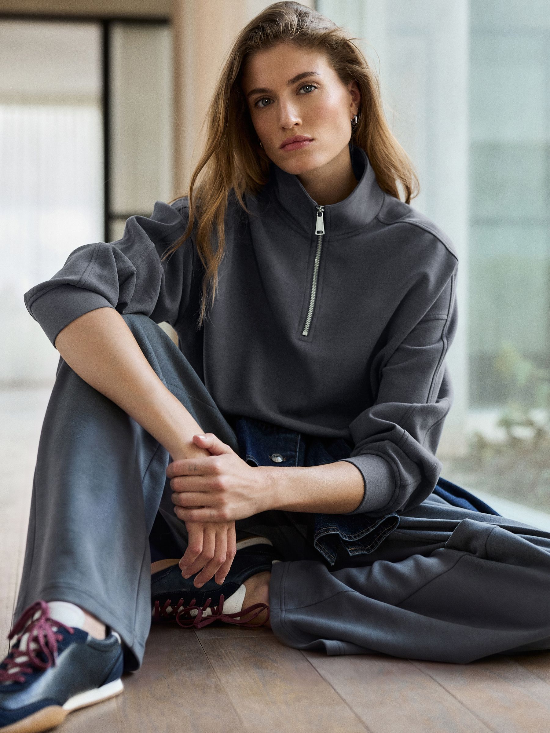 Buy Charcoal Grey N. Premium Slinky Quarter Zip Sweatshirt from