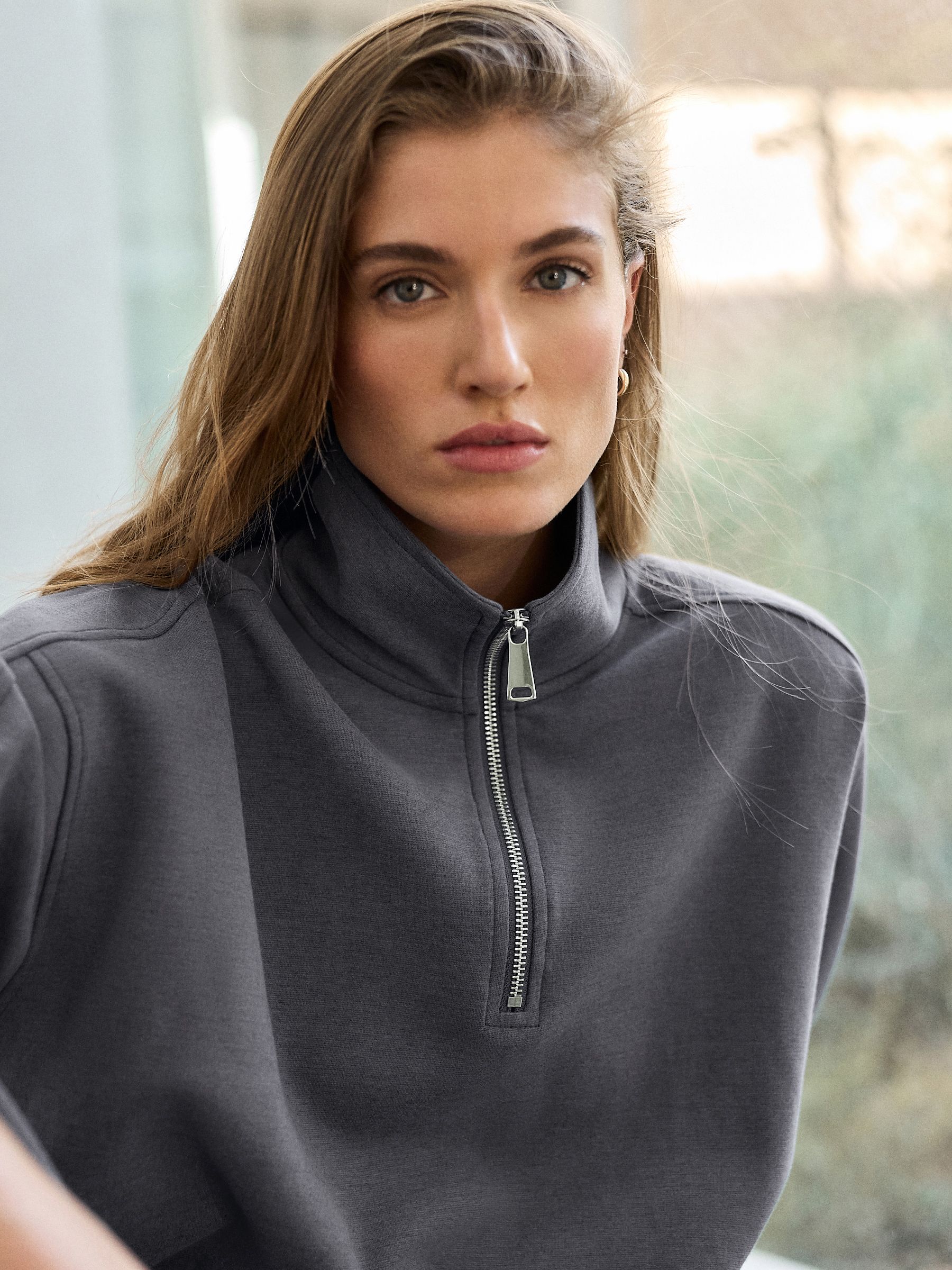 Buy Charcoal Grey N. Premium Slinky Quarter Zip Sweatshirt from