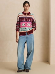 Pink/ Burgundy Fairisle Christmas Knit Cardigan - Image 2 of 7