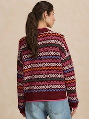 Pink/ Burgundy Fairisle Christmas Knit Cardigan - Image 3 of 7