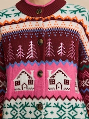 Pink/ Burgundy Fairisle Christmas Knit Cardigan - Image 4 of 7