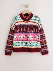 Pink/ Burgundy Fairisle Christmas Knit Cardigan - Image 5 of 7