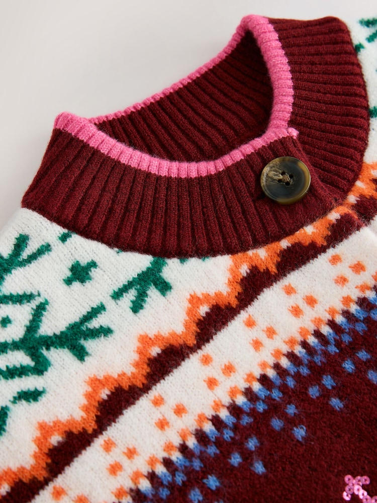 Pink/ Burgundy Fairisle Christmas Knit Cardigan - Image 7 of 7