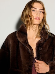 Chocolate Brown Faux Fur Bomber Jacket - Image 5 of 8