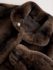 Chocolate Brown Faux Fur Bomber Jacket - Image 7 of 8