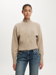 لون طبيعي - Cotton On Lotus Cinched Zip Knitwear Cardigan - صورة 1 من 4