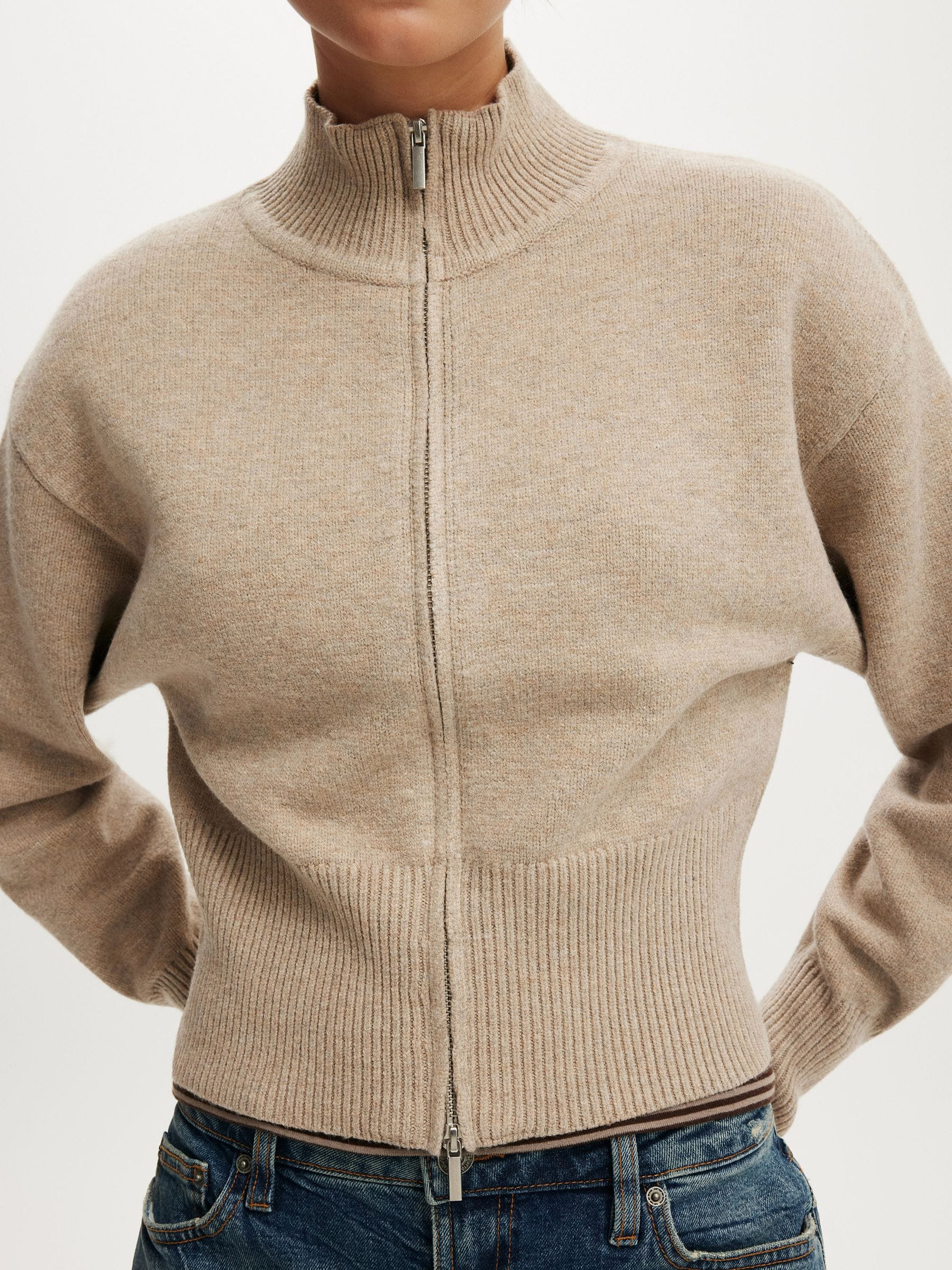 Buy Cotton On Natural Lotus Cinched Zip Knitwear Cardigan from