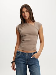 Cotton On Brown Scout Asymmetric Short Sleeve Top - Image 1 of 4