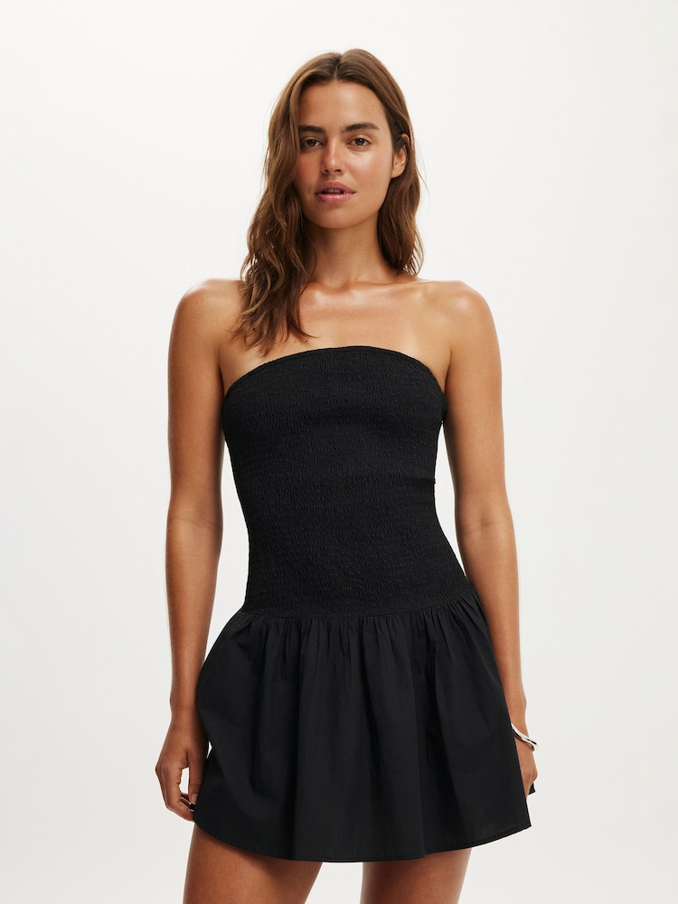 Cotton On Black Shirred Tube Mini Dress - Image 1 of 4 Cotton On Black Shirred Tube Mini Dress - Image 1 of 4